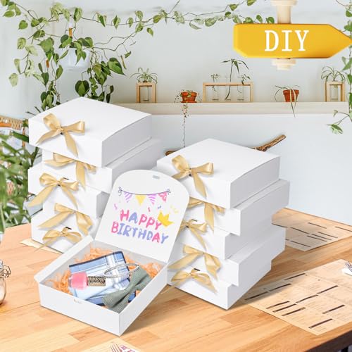 10pack Gift Boxes with Lids, 6.5''x6.5''x2'' White Gift Boxes For Presents, Paper Boxes Gift Boxes with Ribbon for Birthday Wedding Party Chocolate Candy - color: White