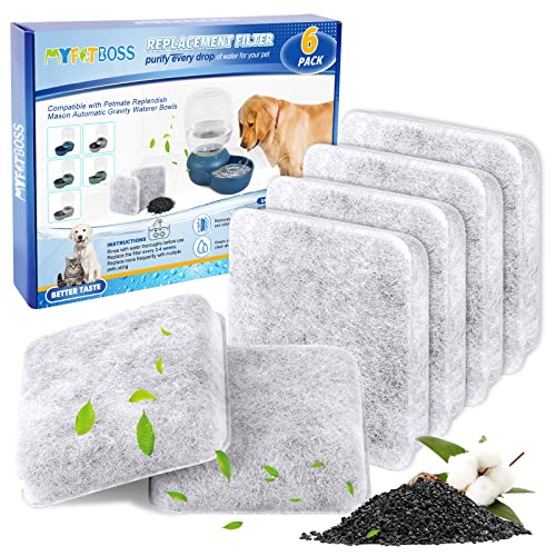 Dog Water Filter Replacement Compatible with Petmate Bowl Filters | Pet Water Dispenser Filter Compatible with Petmate Replendish Mason Automatic Gravity Waterer Bowls for Cats and Dogs, 6 Pack