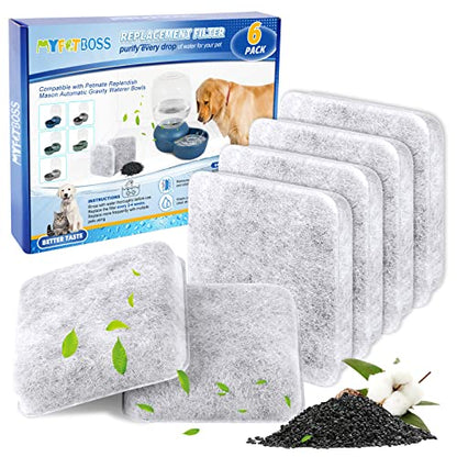 Dog Water Filter Replacement Compatible with Petmate Bowl Filters | Pet Water Dispenser Filter Compatible with Petmate Replendish Mason Automatic Gravity Waterer Bowls for Cats and Dogs, 6 Pack
