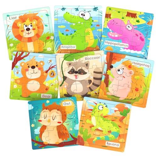 Zeoddler Wooden Puzzles for Toddlers, 8 Pack Animal Jigsaw Puzzles for Kids3-5, 9 Pieces Preschool Learning Activities, Learning & Educational Toys, Gift for Boys, Girls - color: Animal