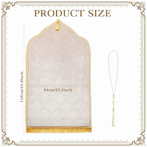 Muslim Prayer Rug with Tasbih Prayer Beads, Extra Thick Padded Non-Slip Islamic Prayer Matt,Turkish Praying Carpet Ottoman Blankets Ramadan Gift for Ramadan, Eid, Hajj, Travel, Pray (Camel) - color: Camel