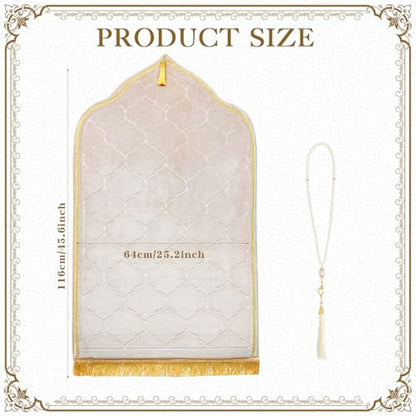 Muslim Prayer Rug with Tasbih Prayer Beads, Extra Thick Padded Non-Slip Islamic Prayer Matt,Turkish Praying Carpet Ottoman Blankets Ramadan Gift for Ramadan, Eid, Hajj, Travel, Pray (Camel) - color: Camel