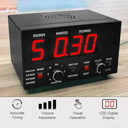 Boxing Round Timer,Mini Gym Timer with Adjustable Sound,Selectable Training Time and Cycle Repetitions for Boxing Competitions and Training,Red - color: Red