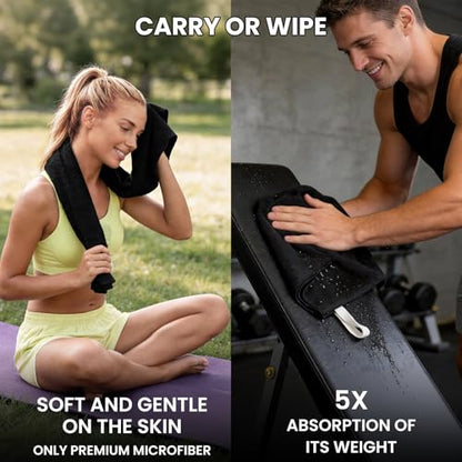 Microfiber Gym Towels - Gym Sweat Sports Towel, Set of 5 Pastel, Black | Quick Dry, Highly Absorbing, Odor-Free, for Men & Women - for Hot Yoga, Tennis, Running, Workout, Camping, 15.5 * 31.5Inch