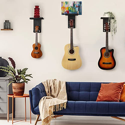 Keebofly Guitar Wall Mount 3-Pack - Rustic Wood Guitar Hanger with Pick Holder for Acoustic, Electric, Bass Guitars & Ukulele (Matte Black, Screw-Mounted) [Patented] - color: 3 Pack_Black