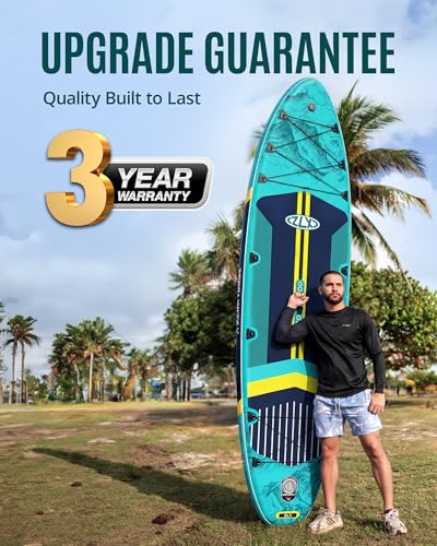ZLX 11'6"x35" Ultra Wide Inflatable Stand Up Paddle Board | Stable Non-Slip Deck Pad, Unique Fin System, Premium SUP Accessories & Backpack - Upgraded Pump for Adults, All Skill Levels - color: Mint Green