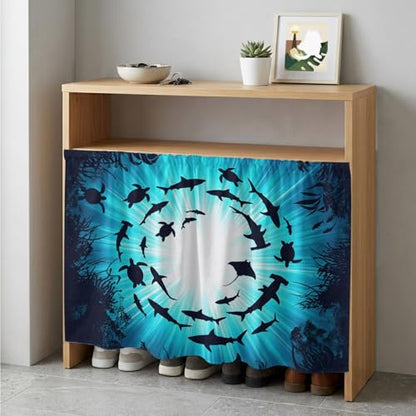 BEMIGO Blue Coastal Cabinet Curtain 35" Wx35 L, Dustproof Under Sink Skirt with Self Adhesive Tape, Nautical Fish Turtle Coral Cabinet Curtain Cover for Kitchen Sink, Bathroom Vanity, Laundry Room - size: 35"W x 35"L (Pack of 1)