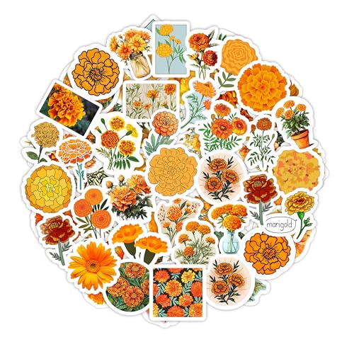 100Pcs Marigold Stickers for Water Bottle and Laptop - Floral Decals, Party Supplies, Marigold Gifts, Waterproof Vinyl Decals, Gifts for Women & Men - color: Marigold Stickers