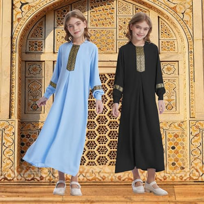 GYQMBT Long Sleeve Muslim Dress for Abaya,Islamic Clothes,Prayer Clothes Robe - color: Blue, size: 120 (5-6 Years)