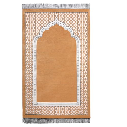 Islamic Prayer Rug Elegant Masjid Pattern Thin Mat Muslim Portable Blanket Ramadan Eid Gift Rug Turkish Prayer Carpet - Khaki 1pc - color: 1pc Khakic