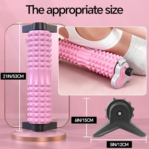 Foam Roller with Detachable Stand, 18” Deep Tissue Massage Roller | 3-Level Height Adjustable Support, Beginner-Friendly Design for Home Workout & Muscle Recovery - Pink - color: Pink