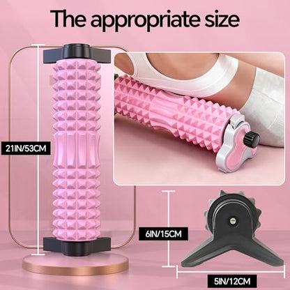 Foam Roller with Detachable Stand, 18” Deep Tissue Massage Roller | 3-Level Height Adjustable Support, Beginner-Friendly Design for Home Workout & Muscle Recovery - Pink - color: Pink