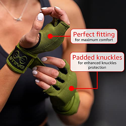 Elastic Quick Wraps by STING | Semi-Elastic Compression Fabric, Padded Knuckle Section, Expandable Finger Panels - color: Khaki, size: Small