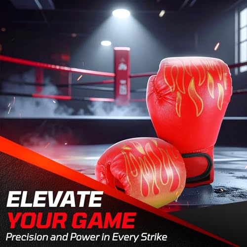 Flexzion Boxing Gloves for Kids 4oz – Training Punching Bag Mitts, Kid Boxing Gloves with Faux Leather & Wrap-Around Wrist Protection for Boys & Girls Ages 3-8 Years - color: Red Blaze