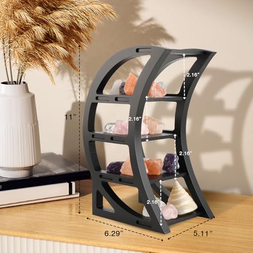 Wooden Crescent Moon Shelf Crystal Shelf Holder with 15.7" Floating Shelves Set of 2 for Wall Mounted in Bathroom Bedroom Toilet Kitchen Living Room Office - color: Black With 2 Pcs Wall Shelves