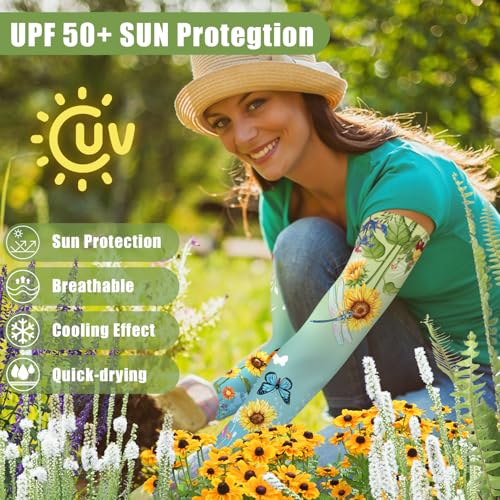 Bebila Gardening Sleeves for Women Farm UV Sun Protection Anti-Scratch Cooling Sleeves with Thumb Hole Arms Cover Outdoors - color: Gradient Blue Green
