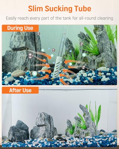 Pawfly 10 Gallon Aquarium Vacuum Gravel Cleaner, Manual Water Changer Siphon with Long Hose and Cleaning Brush Pad for Water Changing and Sand Washing