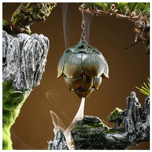 Primst Lotus Furnace Hollow Hanging Ball Incense Burner, Ceramic Backflow Incense Cones and Incense Coil Holder for Home Office Ornament Decoration
