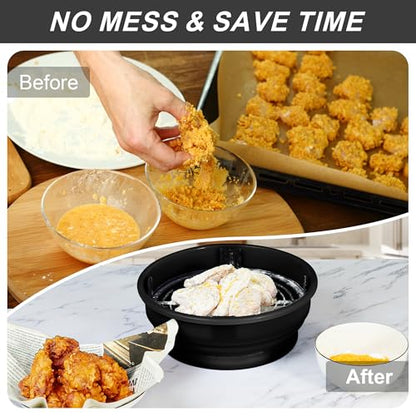 Collapsible Batter Bowl - Breading Bowl Shaker with Lid, Black - color: Black