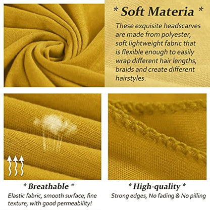 XTREND 4 Pieces Stretch Jersey Turbans Head Wrap Solid African Long Shawl Breathable Scarf Soft Hijab Fashion Headband for Women (Black, Turmeric, Dark Pink, Coffee) - color: Black, Turmeric, Dark Pink, Coffee