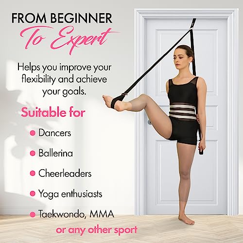 Stretching Strap With Door Anchor - Stretching Equipment to Improve Legs Flexibility - Splits Trainer For Home Ideal In Ballet, Dance, Cheerleading, Taekwondo, Yoga, Pole Dancing & Gymnastics - color: Black