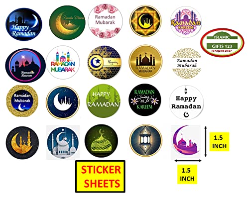 Ramadan Mubarak Stickers 100 Ramadan Kareem Stickers Novelty رمضان مبارك Ramadan Gifts Quran Gifts Quran Ramadan Decoration Islamic Gifts 123 - style: 100 Stickers 1.5"
