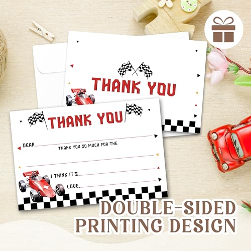 Kids Thank You Cards with Envelopes, Race car Theme Fill in the Blank Thank You Notes for Kids, Toddler Stationery Set, Ideal for Birthday Party, Graduation & School Gag Gifts - B09 - color: Race car Style