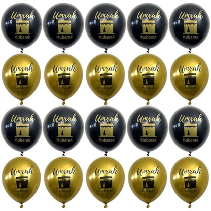 20pcs Umrah Mubarak Balloon Set Gold Black Islamic Party Supplies Ramadan Decorations for Ramadan Muslim Eid Umrah Mubarak Graduation Decorations Hajj Blessing Ceremony
