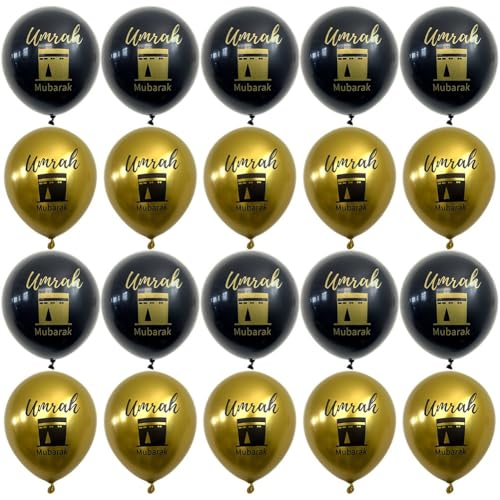 20pcs Umrah Mubarak Balloon Set Gold Black Islamic Party Supplies Ramadan Decorations for Ramadan Muslim Eid Umrah Mubarak Graduation Decorations Hajj Blessing Ceremony
