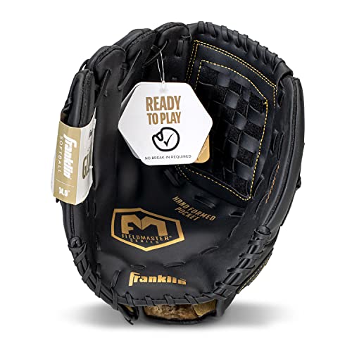 Franklin Sports Field Master Baseball + Softball Glove - Field Master Adult + Youth Baseball + Softball Mitt - Men's + Women's Gloves - color: Black/Gold, style: 14" - Basket Web