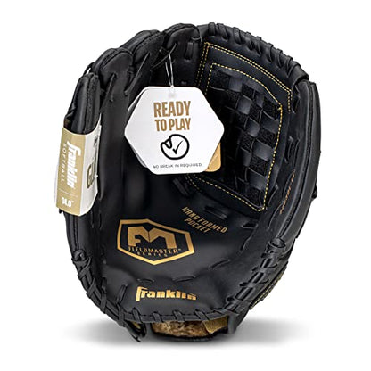 Franklin Sports Field Master Baseball + Softball Glove - Field Master Adult + Youth Baseball + Softball Mitt - Men's + Women's Gloves - color: Black/Gold, style: 14" - Basket Web