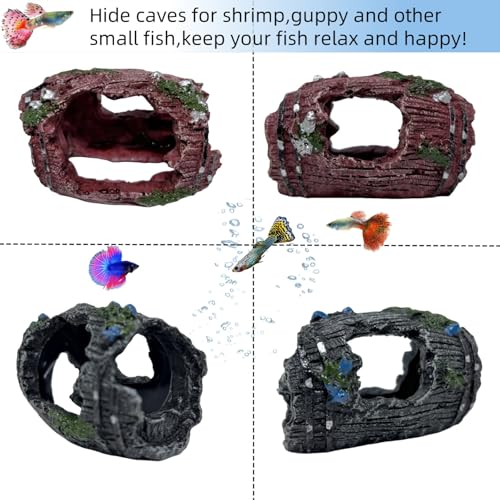 2 Pack Aquarium Broken Barrel Decor, Cichlids Guppy Small Fish Betta Shrimp Hide Caves Playground, Hideouts for Small Fish Breed Spawn Shelter (2 Pack)