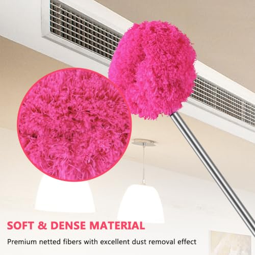 Ceiling Fan Cleaner Duster Reusable Microfiber Ceiling Fan Blade Cleaner Removable Duster with Extension Pole Adjusts 13 to 49.7 Inch for Cleaning Walls Bookshelves Furniture Door Window Top (Rosy) - color: Rosy