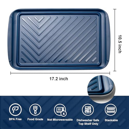LEHAHA Grilling Prep and Serve Trays, Melamine BBQ Tray for Raw and Cooked Food, Food Serving Platter and plate for Outdoor Party,Large Melamine Serving Platter, Set of 2, 17.2 x 10.5'',Blue and White - color: Blue and White