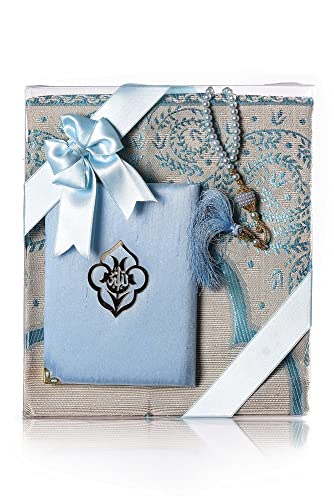 Muslim Prayer Rug, Yaseen Surah Pocket-Size Book &Prayer Beads Set, Perfect Islamic Gift I Mawlid Gift I Suitable for Men,Women I Soft Islamic Prayer Rug | Islamic Ramadan Eid Gifts - color: Blue, size: 15 Sets
