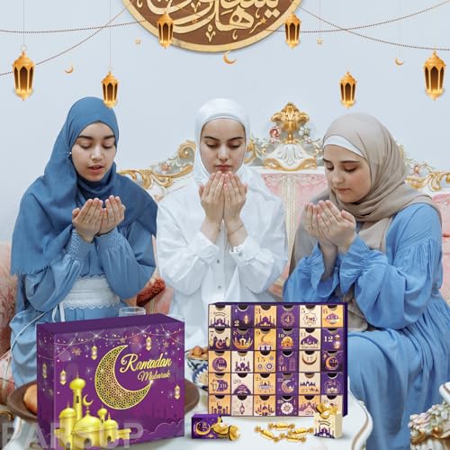 Ramadan Advent Calendar with Drawers, 30 Empty Boxes for 30 days, Eid Mubarak Coutdown Calendar Fillable Ramadan Gift, Islamic Art, Cardboard Number Storage Box, Ramadan Party Supplies - Purple