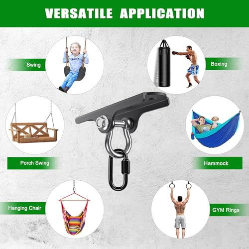 BeneLabel 2Pcs Heavy Duty Swing Hanger Ceiling Swing Mount 1000LBs Capacity | 180° Hanging Chair Hanger Steel Heavy Bag Hanger Swings Hardware for Hammock Chairs, Porch Swings, Aerial Silks, Gymnast Ring - color: 180° D-ring Swing Hanger ( 2 Pack ) - Blac