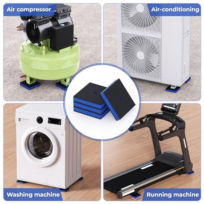 Anti Vibration Pads, 4"× 4"×7/8" Vibration Isolator Pads, Mechanical Vibration Damping Pads, Heavy Duty Rubber Isolation Pads, 3/8"Pre-Drill Hole Vibration Isolator Pad for Air Compressor | air compressor vibration pads, strong vibration damping effect -