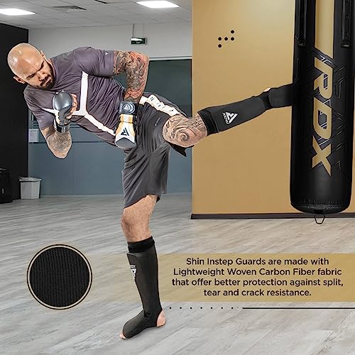 RDX Shin Guards Kickboxing Muay Thai, SATRA Approved, MMA Leg Instep Protection Pads, Sparring Training Martial Arts Boxing, Elasticated Padded Protector, Karate BJJ Taekwondo Gear, Men Women - color: Blue White, size: Large