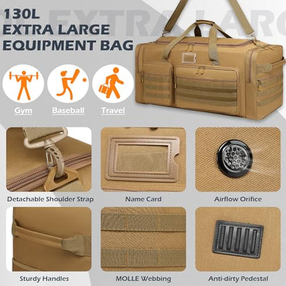 135L Large Duffle Bag, Heavy Duty Duffle Bag for Travel, Extra Large Sports Gym Equipment Bag for Soccer Baseball Basketball Hockey Football, Brown - color: Brown