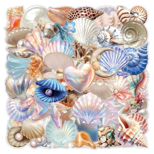 60PCS Cartoon Conch Stickers Funny Sea Shell Stickers for Kids Teens Cute Clamshell Pearls Sticker for Water Bottles Laptop Luggage Phone, PET Transparent Waterproof Decals Kids Sticker (Conch-C) - color: Conch-c