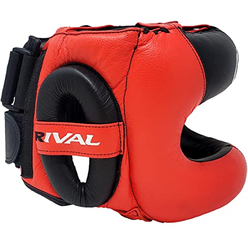 RIVAL Boxing RHGFS3 Face-Saver Sparring Headgear - Wide Eye Opening, Premium Leather, and Thermoplastic Inner Frame - color: Red, size: Small-Medium