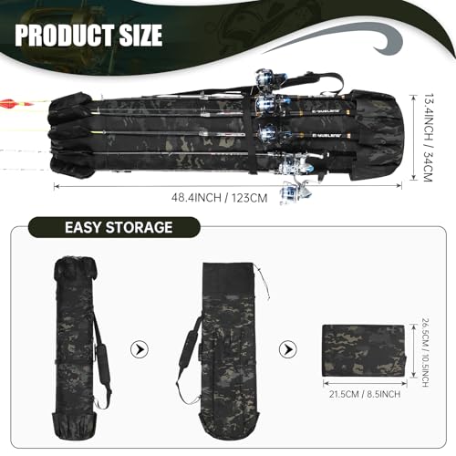 Fishing Rod Bag Fishing Rod Case, Durable Folding 900D Oxford Fabric Portable Large Capacity Waterproof, Fishing Gifts for Men Boys - color: Black Caomo