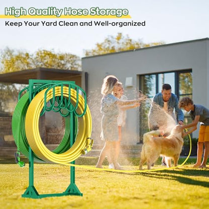 Garden Water Hose Holder Holds 2 * 150Ft Hoses, Heavy-Duty Metal Freestanding Hose Holder with 4 Spikes, Rustproof Garden Hose Hanger Storage for Outside, Yard, Lawn - color: Green