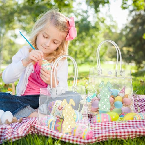 Aliceset 24pcs Happy Easter Gift Bags Bulk - Easter Clear PVC Bunny Gift Bags with Handle Reusable Candy Party Favor Totes for Snack Candy Treat Party Favor (Rabbit, 6.31"x 5.91"x 3.15") - style: Rabbit
