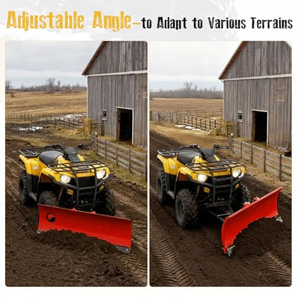ATV/UTV Front Mount Land Leveler, 48"-60" Adjustable Steel Driveway Grader for Gravel&Dirt, Heavy Duty Yard Leveling Tool, Snow Plow Kit Compatible, 5-Position Angle, Winch Required (Sold Separately) - color: RED