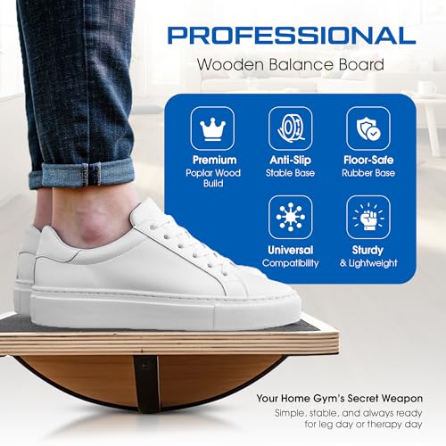 Wooden Balance Board for Adults and kids, Wobble Board for Core Strength & Stability Training, Non Slip Surface, 550lb Capacity, Home & Office Exercise Use