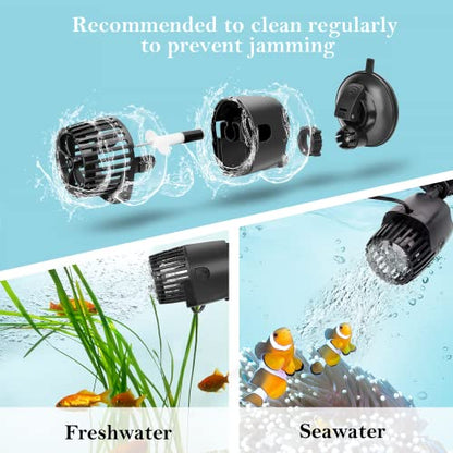 AQQA Aquarium Wave Maker,Suction Cup Fish Tank Single Powerhead Pump | 3W/5W/10W/15W 110V/60Hz Ultra Quiet Submersible Circulation Pump,360°Adjustable For Freshwater Saltwater Black 10W - size: 10W 1980GPH for 38-125 Gallon