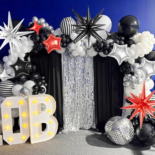 21 Pcs Silver Star Balloons,22/18/10 Inch Star Foil Mylar Balloon - color: Silver Black Red