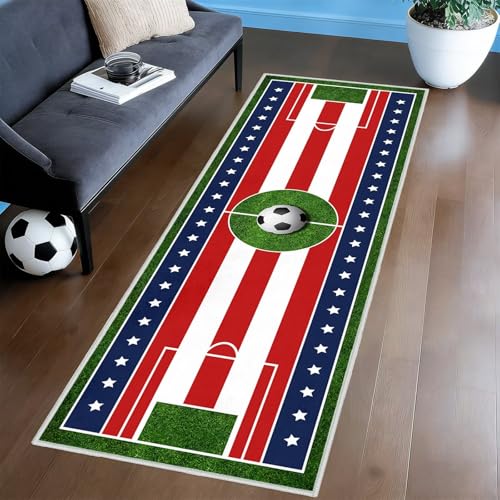 Soccer Field Rug for Bedroom Soccer Runner Rugs for Hallway 2x6 Sport Kitchen Rug Washable Hallways Runner Sport Floor Mat Non Slip Entryway Rugs Bedside Floor Carpet for Living Room,Bathroom - size: 2'x6'